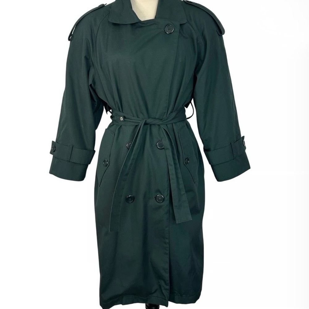 London Fog Dark Green Belted Trench Coat Maxi Length Size 10